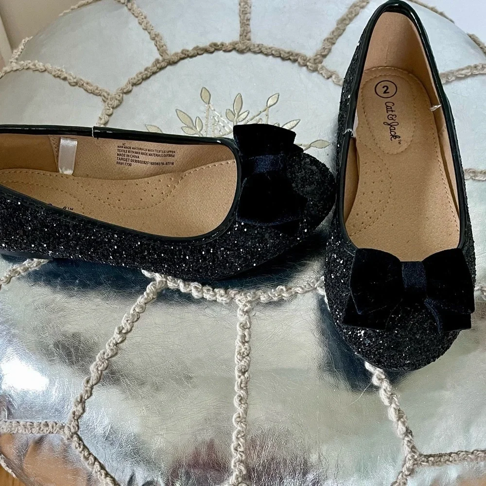 Cat & Jack black sparkling ballet flats with velvet bow